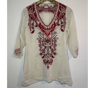 Johnny Was Sheer Embroidered Long Sleeve Shirt Size Medium